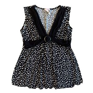 VTG Vol 1 Polka Dot Sleeveless V Neck Tunic Top Women's Sz L Vintage Y2K 90s